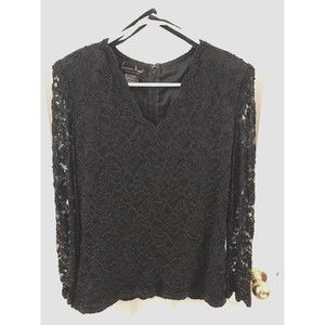 Laurence Kazar Womens Beaded Blouse Top Long Shear Sleeve Elegant New Years - M